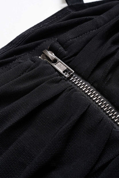 Asymmetrical Ruched Mesh Sleeveless Mini Dress - MISMIMCWDC2506300127-BLACK-XS