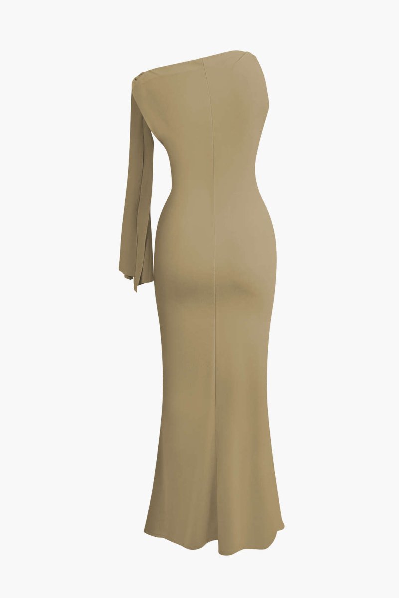 Asymmetrical Twist Knot Mermaid Maxi Dress - MISMIMCWDA2404030144-TAN-XS