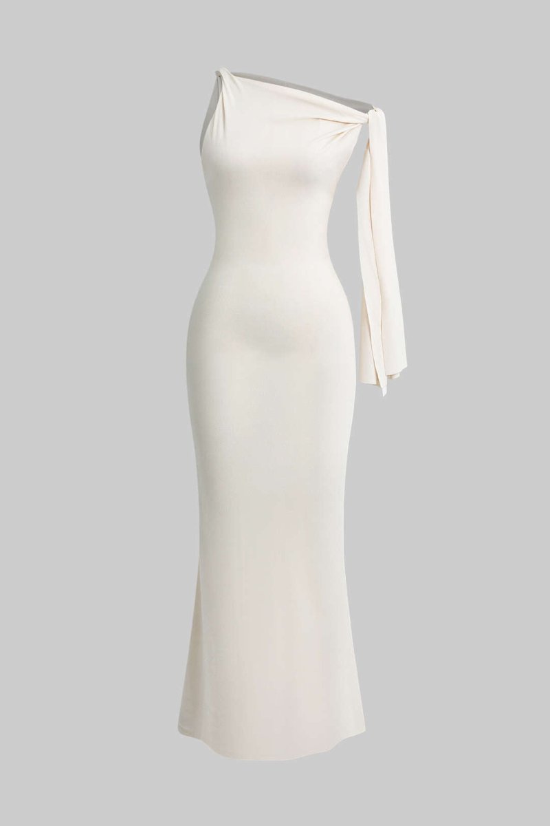 Asymmetrical Twist Knot Mermaid Maxi Dress - MISMIMCWDA2404030144-BEIGE-XS