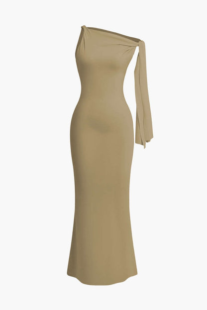 Asymmetrical Twist Knot Mermaid Maxi Dress - MISMIMCWDA2404030144-TAN-XS