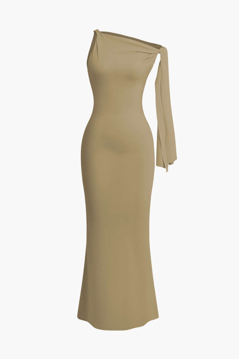 Asymmetrical Twist Knot Mermaid Maxi Dress - MISMIMCWDA2404030144-TAN-XS