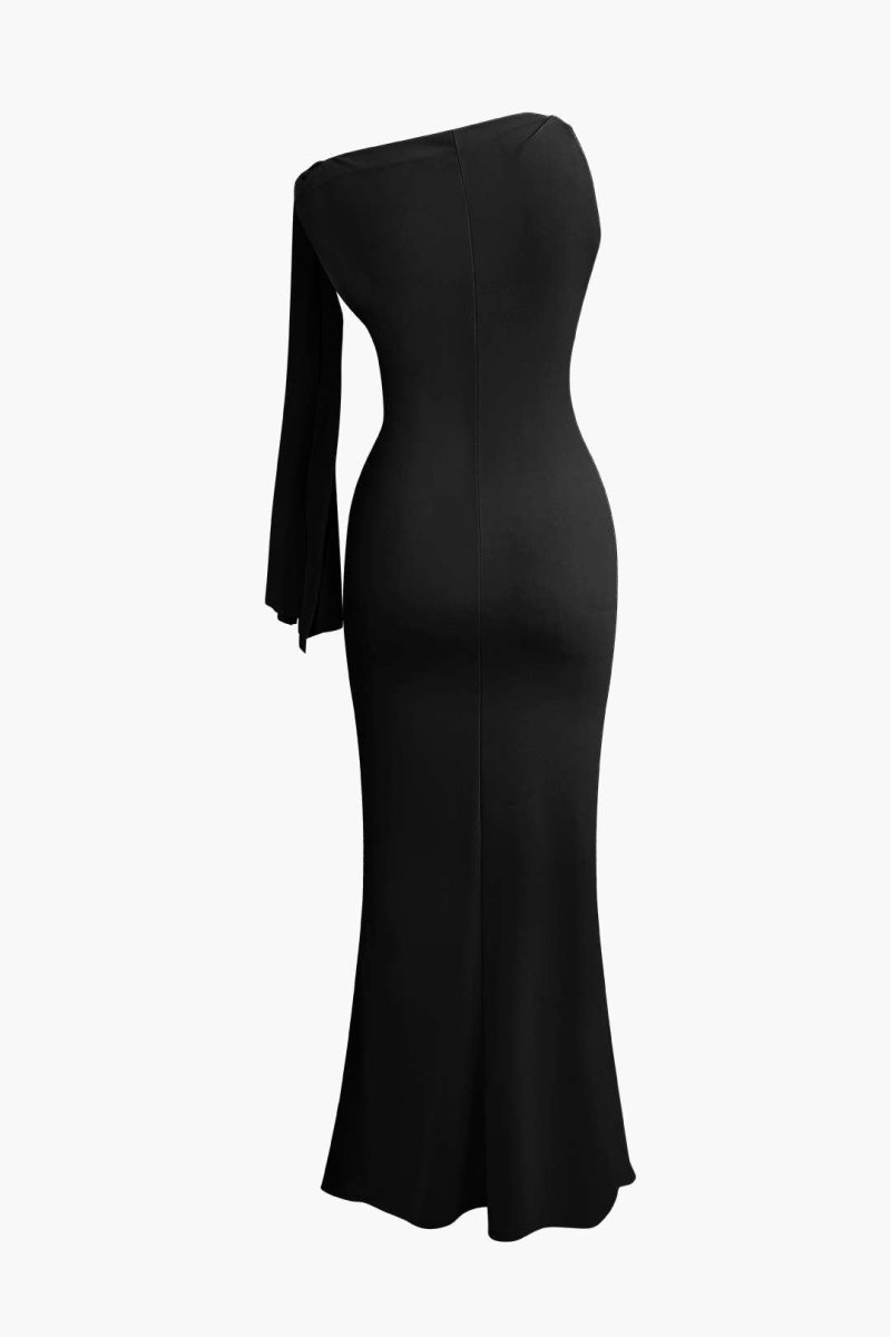 Asymmetrical Twist Knot Mermaid Maxi Dress - MISMIMCWDA2404030144-BLACK-XS