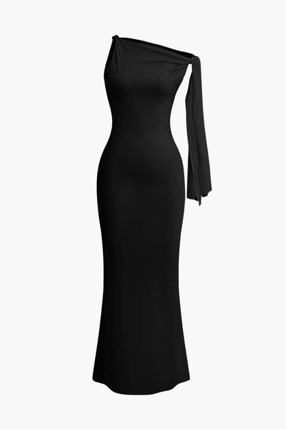 Asymmetrical Twist Knot Mermaid Maxi Dress - MISMIMCWDA2404030144-BLACK-XS