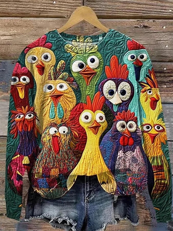 Color Chicken Printed Women's Oversized Sweatshirt