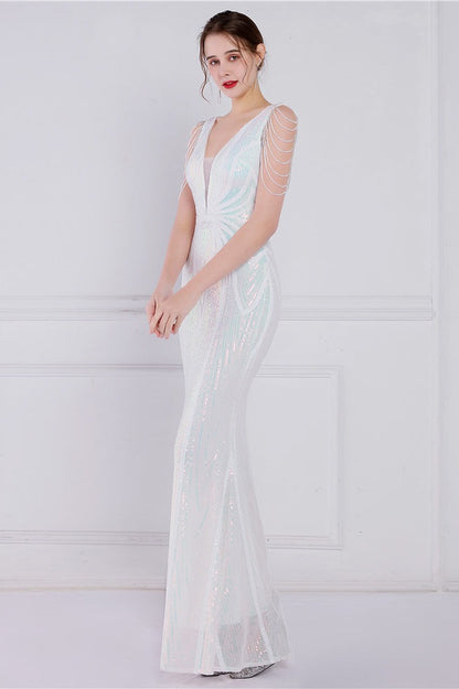 Beaded Floral Sequin Mermaid Party Dress