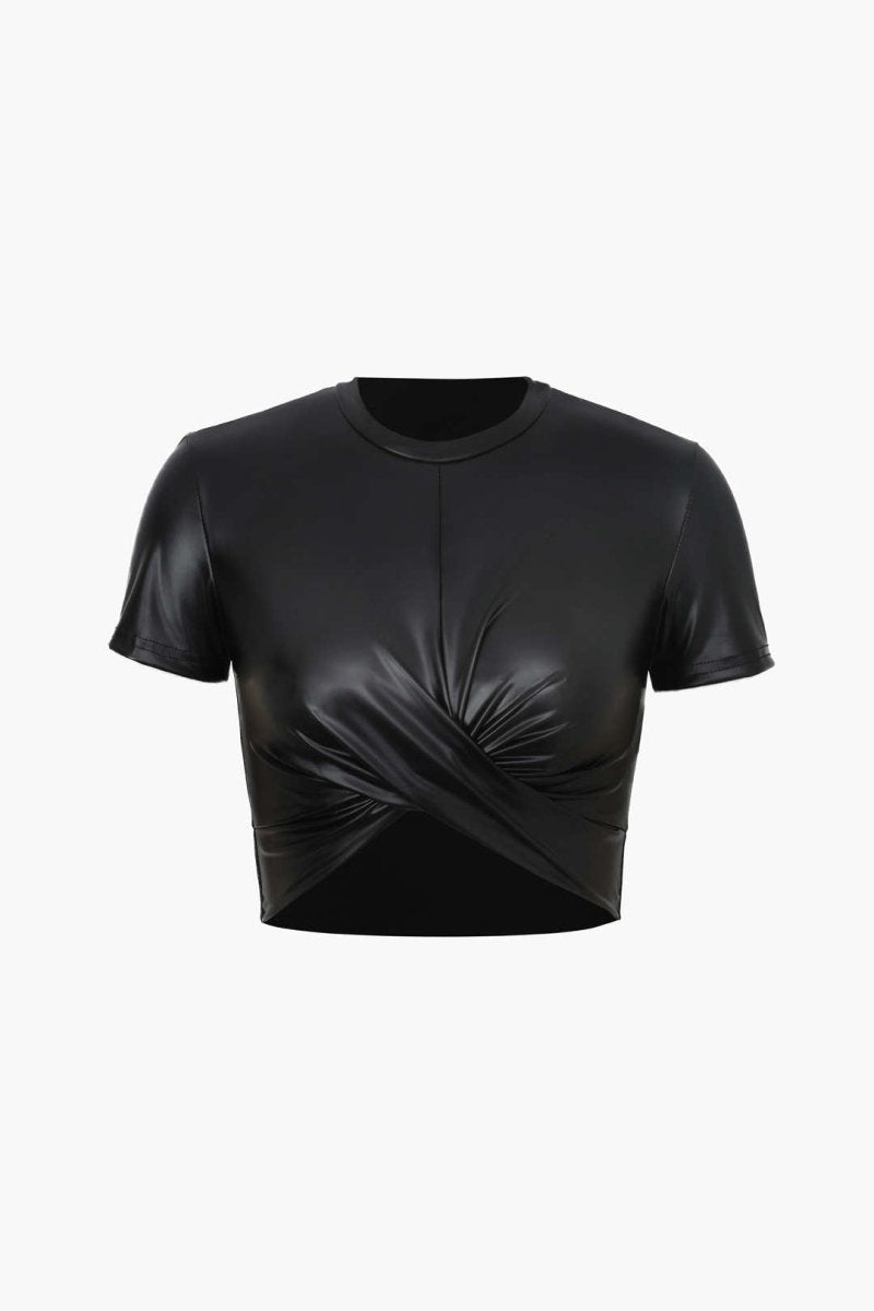 Basic Faux Leather Cropped Tee - MISMIMCWTS2209150004-BLACK-XS