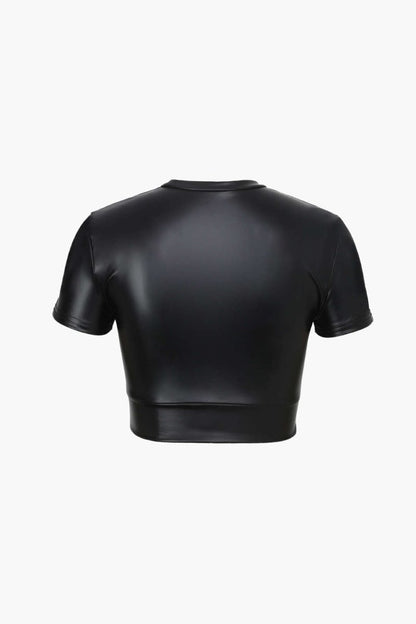 Basic Faux Leather Cropped Tee - MISMIMCWTS2209150004-BROWN-XS