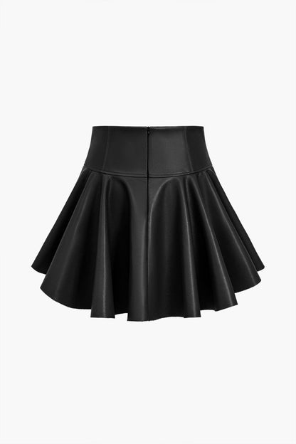 Basic Faux Leather Ruched Mini Skirt - MISMIMCWBK2408140044-BLACK-XS