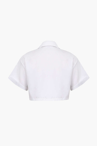 Basic Flap Pocket Twist Hem Shirt - MISMIMCWTB2206240001-WHITE-XXS