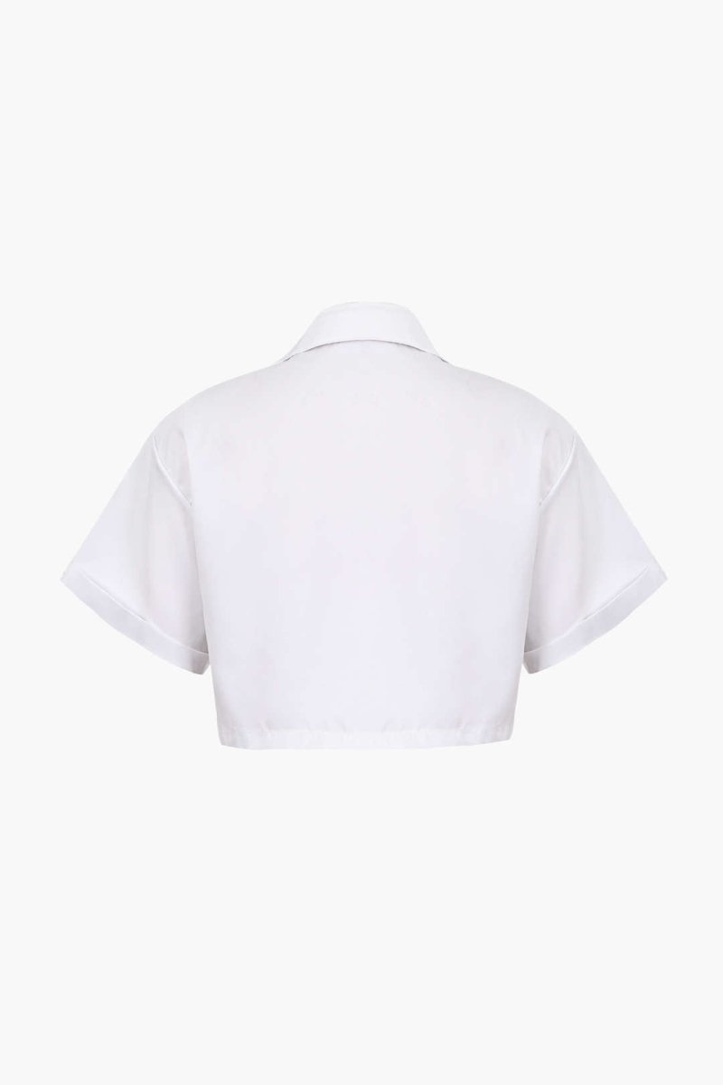 Basic Flap Pocket Twist Hem Shirt - MISMIMCWTB2206240001-WHITE-XXS