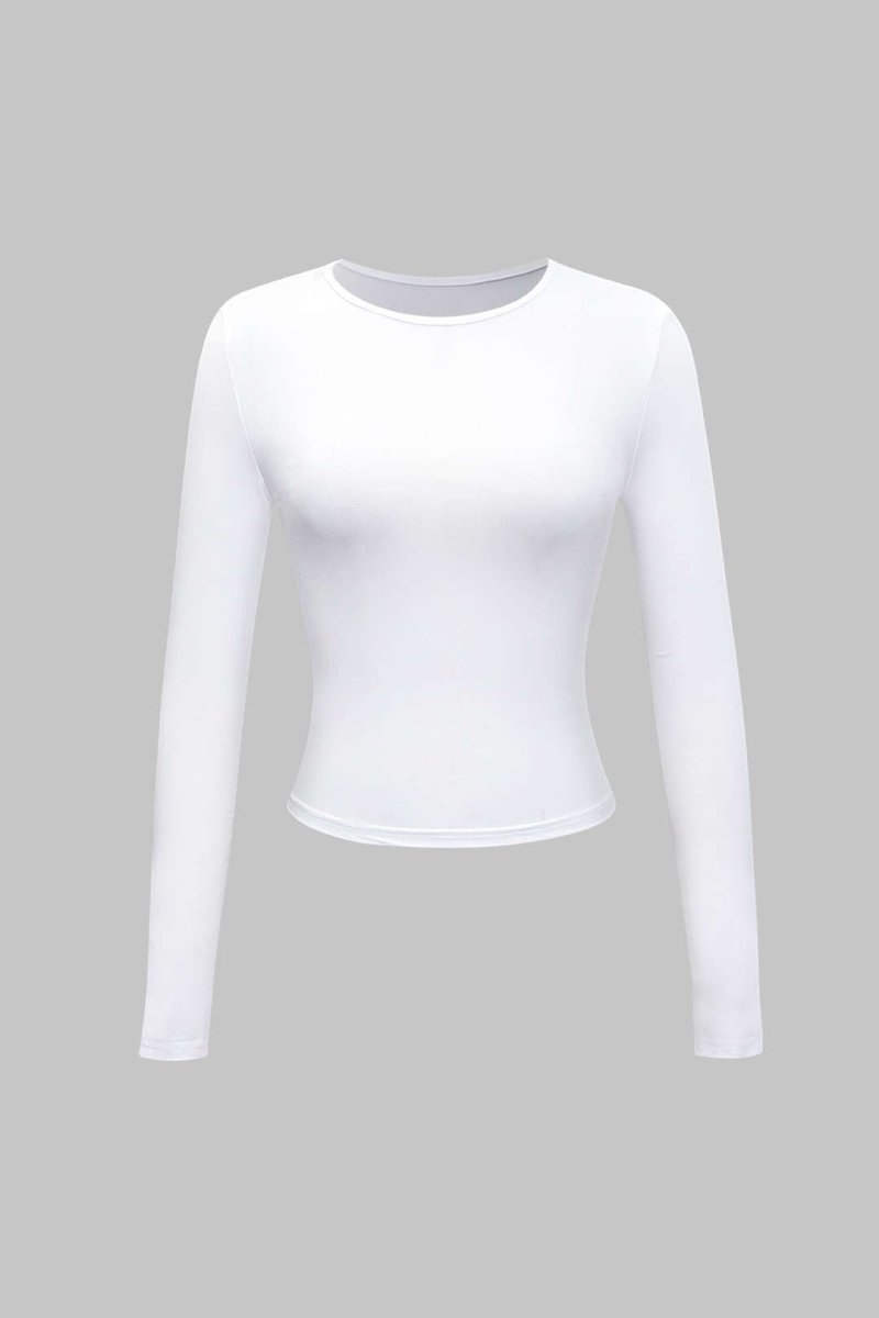 Basic Solid Round Neck Long Sleeve Top - MISMIMCWTL2307250061-WHITE-XXS