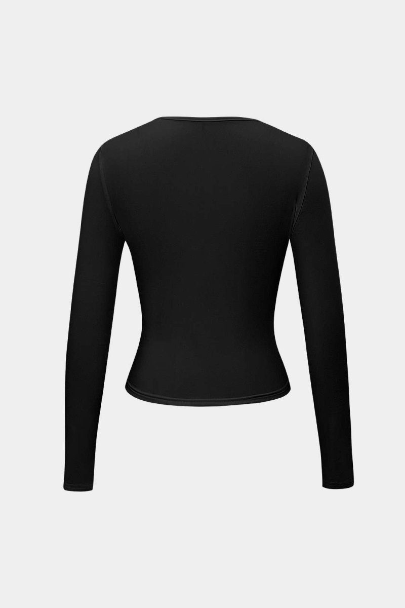 Basic Solid Round Neck Long Sleeve Top - MISMIMCWTL2307250061-BLACK-XS