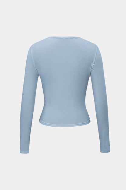 Basic Solid Round Neck Long Sleeve Top - MISMIMCWTL2307250061-POWDER BLUE-XS