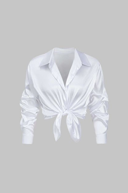 Basic Solid Satin Long - Sleeve Shirt - MISMIMCWTE2408050010-WHITE-S