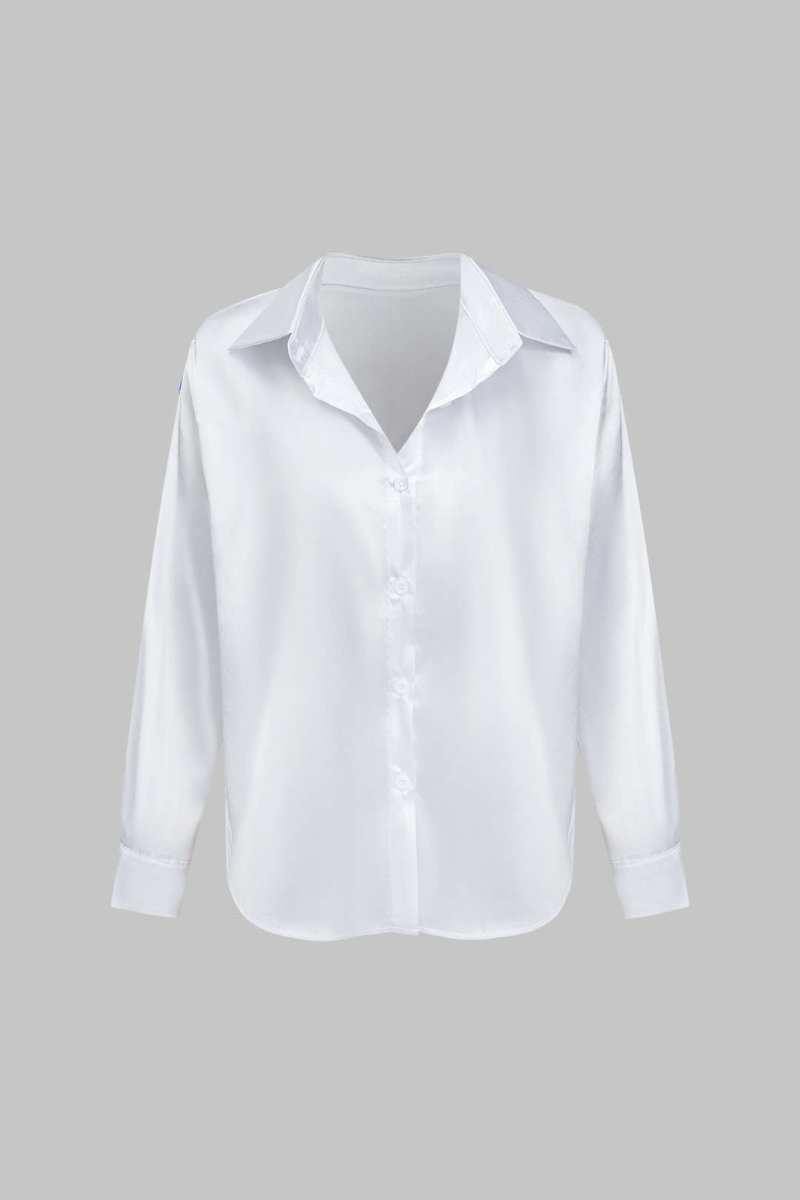 Basic Solid Satin Long - Sleeve Shirt - MISMIMCWTE2408050010-WHITE-S