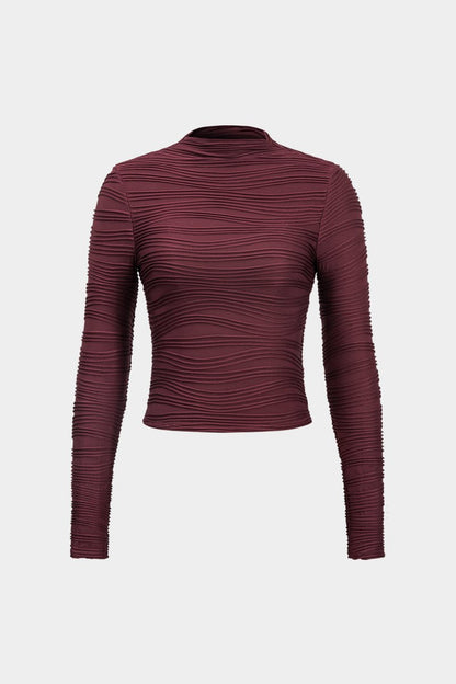 Basic Textured Long - Sleeve Top - MISMIMCWTL2411080145-BURGUNDY-XS