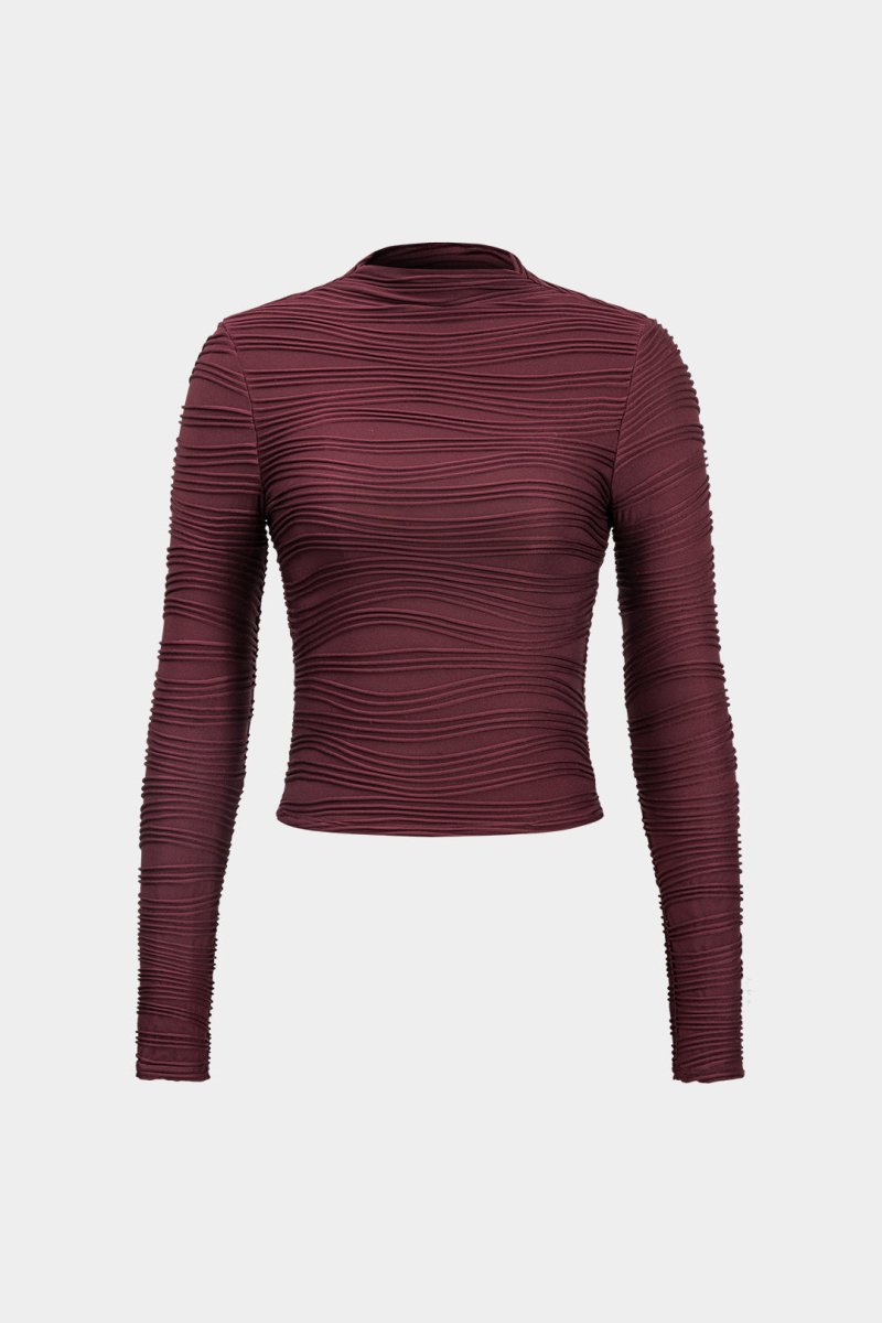Basic Textured Long - Sleeve Top - MISMIMCWTL2411080145-BURGUNDY-XS