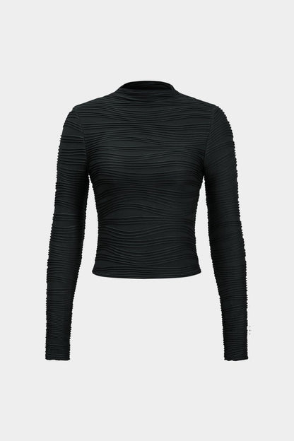 Basic Textured Long - Sleeve Top - MISMIMCWTL2411080145-BLACK-XS