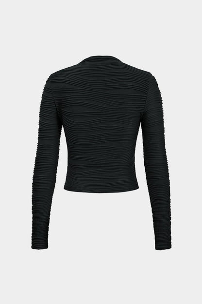 Basic Textured Long - Sleeve Top - MISMIMCWTL2411080145-BLACK-XS