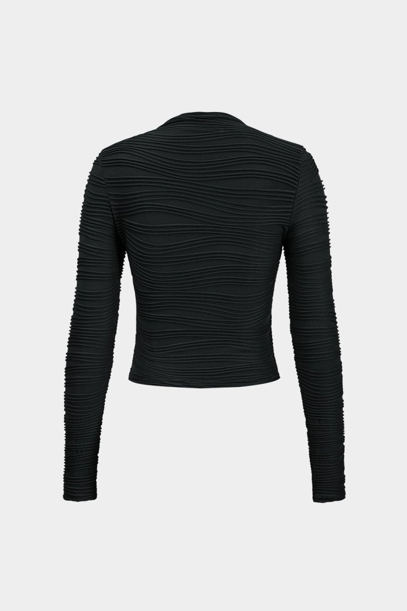 Basic Textured Long - Sleeve Top - MISMIMCWTL2411080145-BLACK-XS
