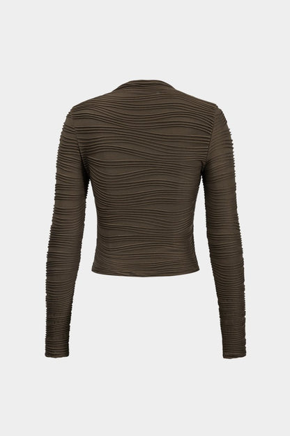 Basic Textured Long - Sleeve Top - MISMIMCWTL2411080145-BROWN-XS