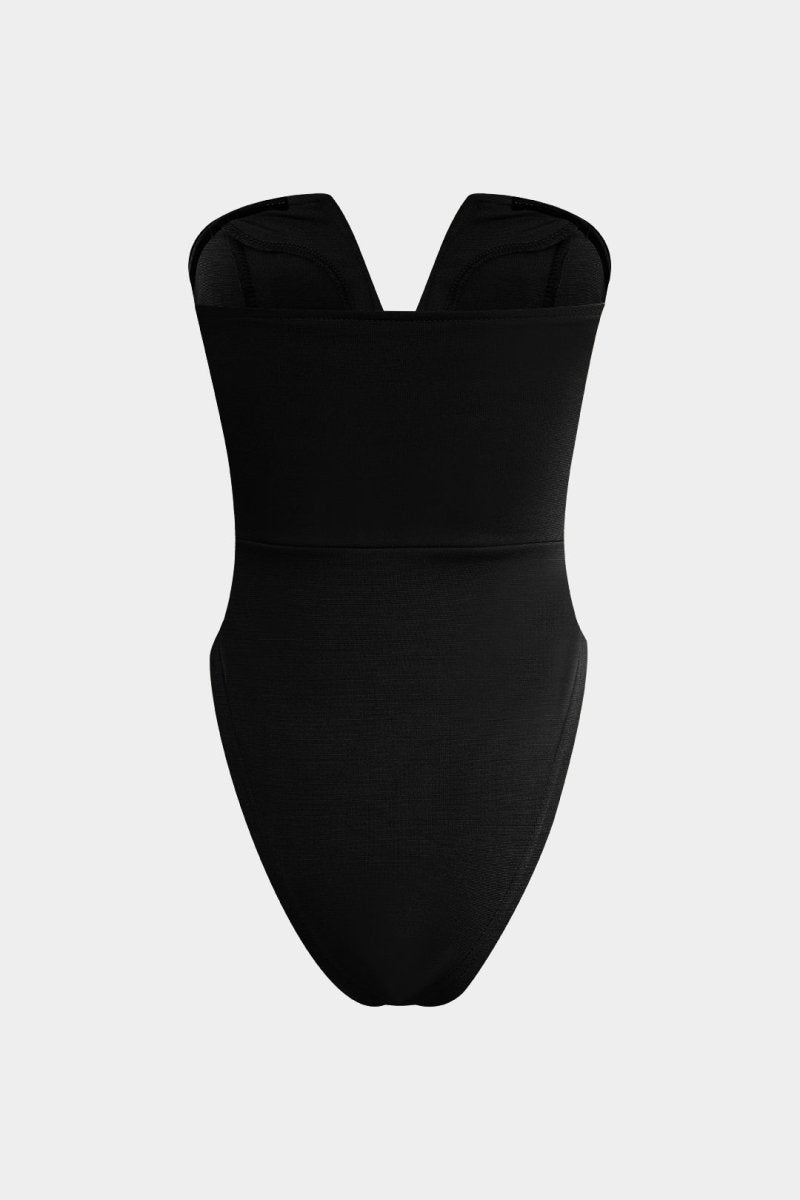 Basic V - neck Strapless Bodysuit - MISMIMCWTO2401250002-BLACK-S