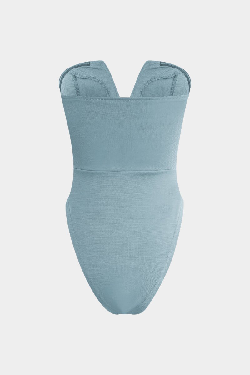 Basic V - neck Strapless Bodysuit - MISMIMCWTO2401250002-BABY BLUE-S