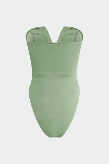 Basic V - neck Strapless Bodysuit - MISMIMCWTO2401250002-LIGHT GREEN-S
