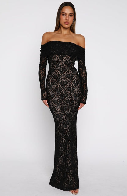 Be My Peace Lace Long Sleeve Maxi Dress Black - MISMIEXDAL2187-1-XXS