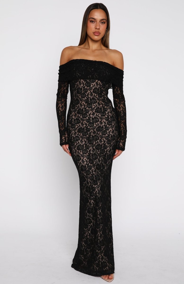 Be My Peace Lace Long Sleeve Maxi Dress Black - MISMIEXDAL2187-1-XXS