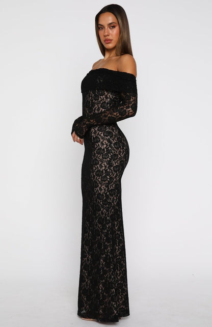 Be My Peace Lace Long Sleeve Maxi Dress Black - MISMIEXDAL2187-1-XXS