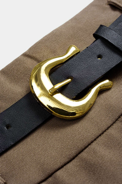 Belted Asymmetrical Ruched High Waist Skirt - MISMIMCWBK2508210088-KHAKI-XS