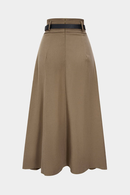 Belted Asymmetrical Ruched High Waist Skirt - MISMIMCWBK2508210088-KHAKI-XS