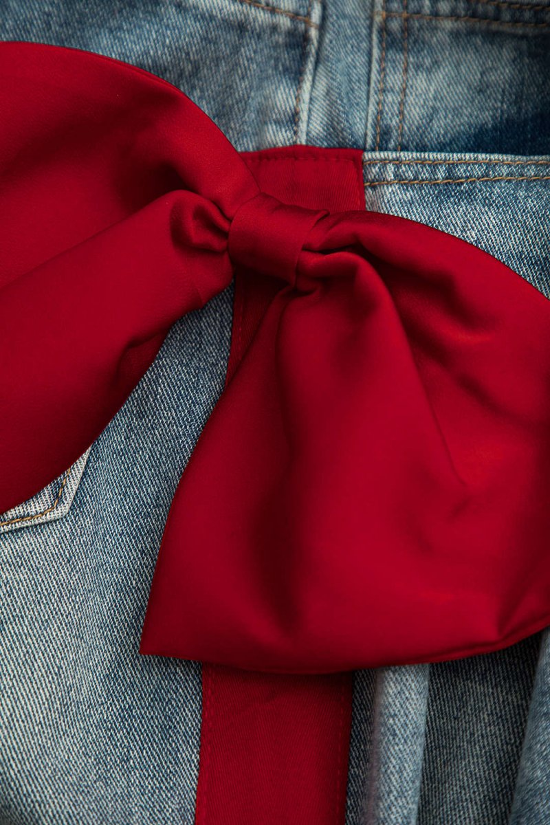 Bow Detail Jeans - MISMIMCWNJ2410210094-BURGUNDY-XS