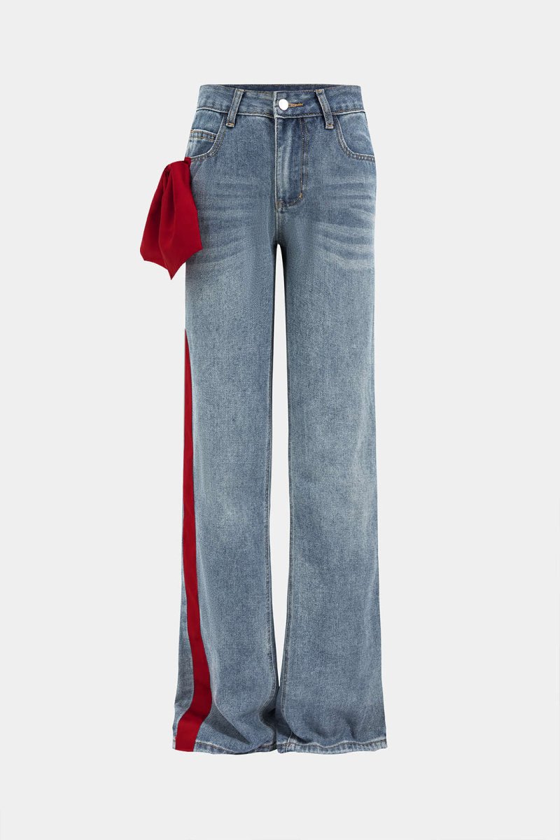 Bow Detail Jeans - MISMIMCWNJ2410210094-BURGUNDY-XS