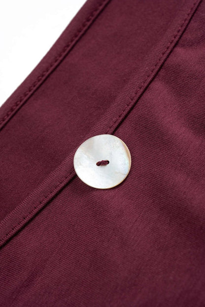 Button Asymmetrical Neck Long - Sleeve Top - MISMIMCWTL2508230026-BURGUNDY-S