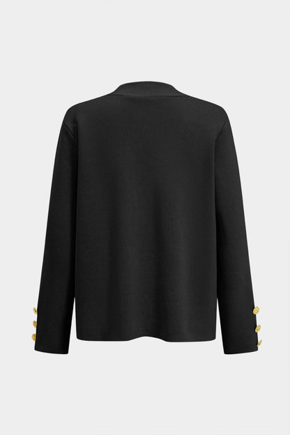 Button Detail Knit Cardigan And Wide - Leg Pants Set - MISMIMCWSC2409290101-BLACK-S