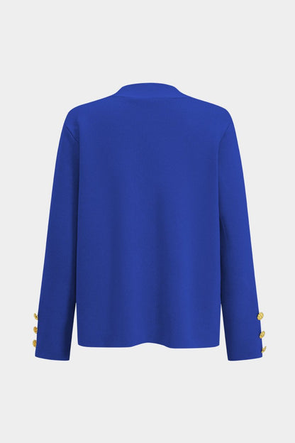 Button Detail Knit Cardigan And Wide - Leg Pants Set - MISMIMCWSC2409290101-BLUE-S