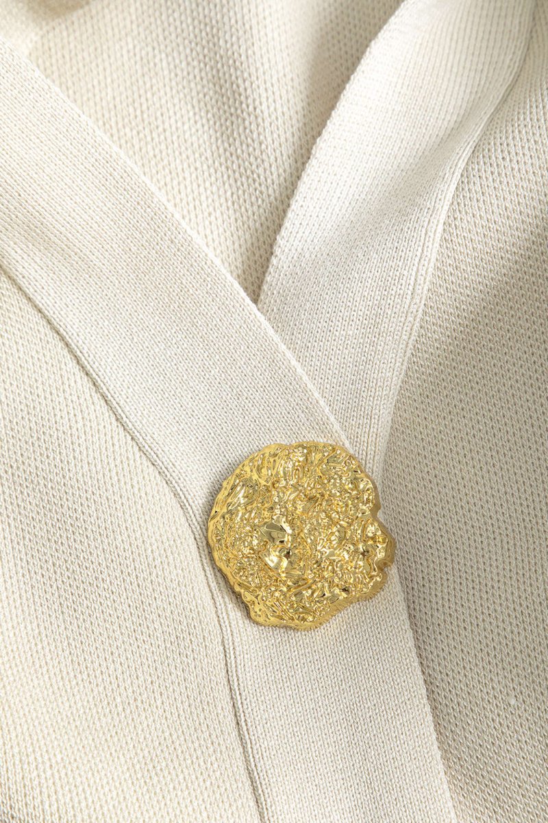 Button Detail Knit Cardigan And Wide - Leg Pants Set - MISMIMCWSC2409290101-BEIGE-S