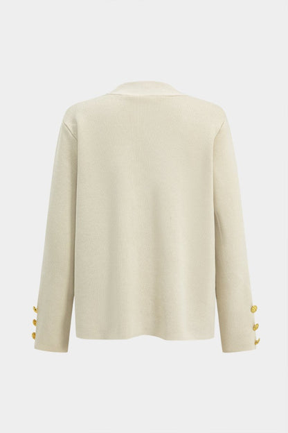 Button Detail Knit Cardigan And Wide - Leg Pants Set - MISMIMCWSC2409290101-BEIGE-S