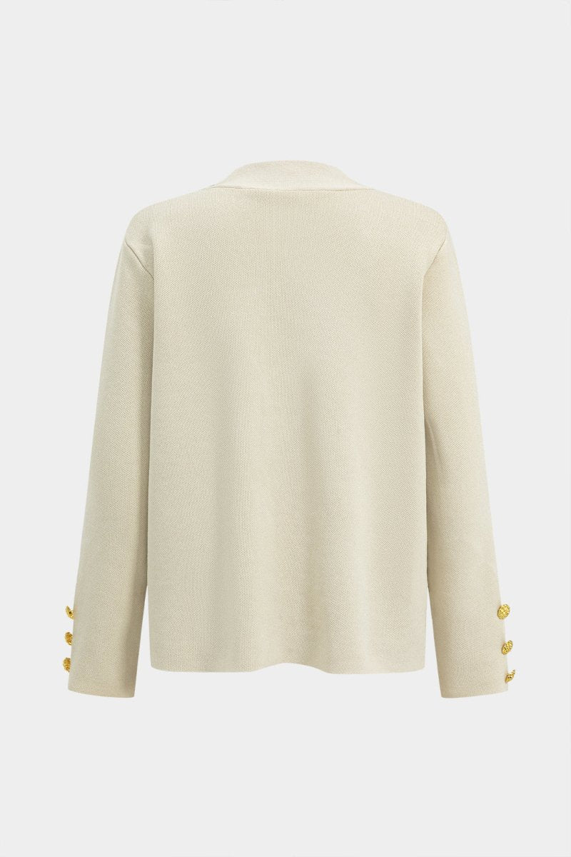 Button Detail Knit Cardigan And Wide - Leg Pants Set - MISMIMCWSC2409290101-BEIGE-S