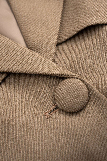 Button Ruffle Ruched Notched Lapel Jacket - MISMIMCWOJ2508130050-KHAKI-XS