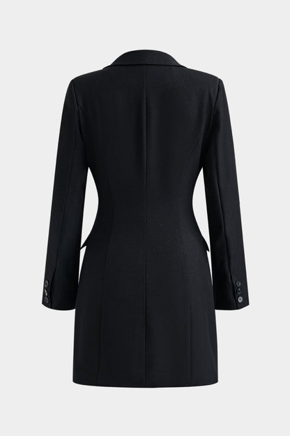 Button V - Neck Pocket Long Sleeve Mini Dress - MISMIMCWDC2412180142-BLACK-XS