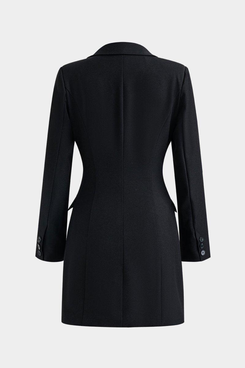 Button V - Neck Pocket Long Sleeve Mini Dress - MISMIMCWDC2412180142-BLACK-XS