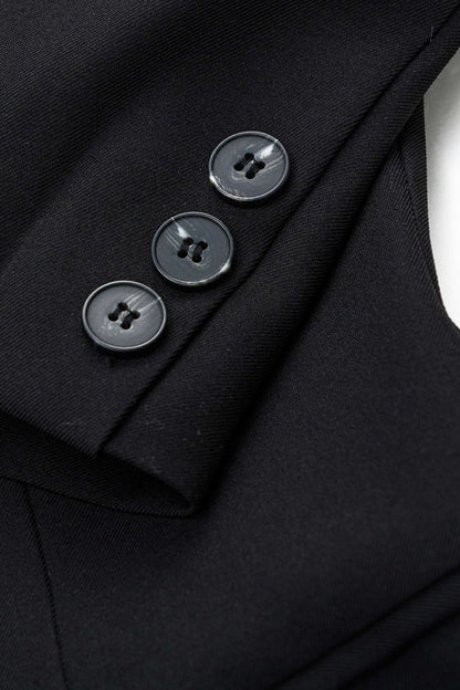 Button V - Neck Pocket Long Sleeve Mini Dress - MISMIMCWDC2412180142-BLACK-XS