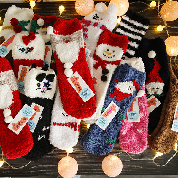 Cartoon Coral Velvet Christmas Thermal Thick Socks