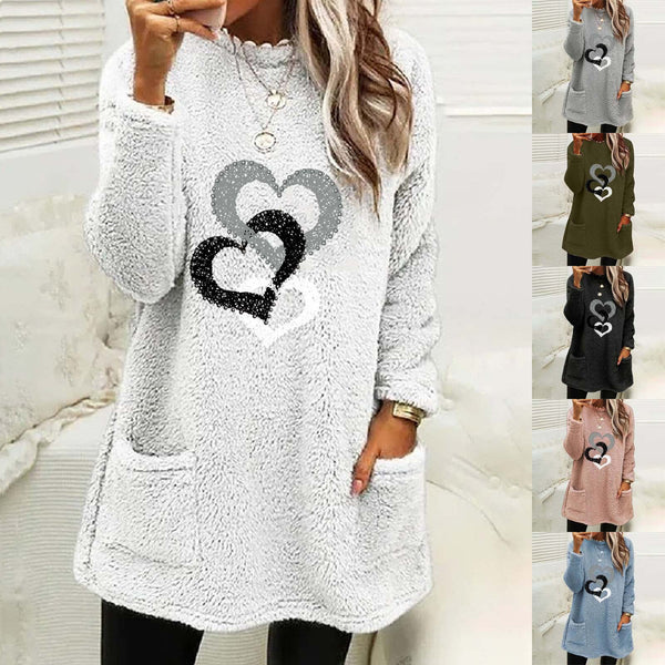 Three Hearts Printed Reversible Fleece Women's Sweatshirt