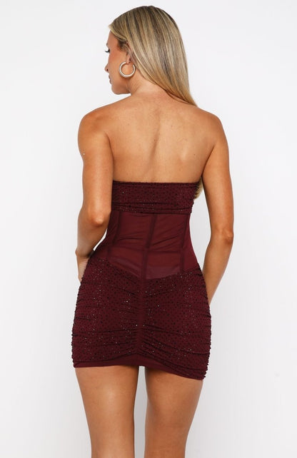 Can't Compare Embellished Mini Dress Burgundy - MISMIWFSD1170-2-XXS