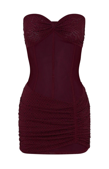 Can't Compare Embellished Mini Dress Burgundy - MISMIWFSD1170-2-XXS