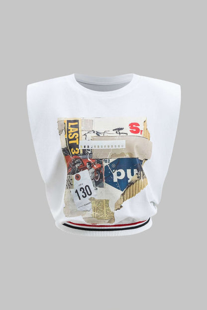 Car Letter Digital Pattern Print Loose Sleeveless T-Shirt - MISMIMCWTS2503100020-WHITE-XS